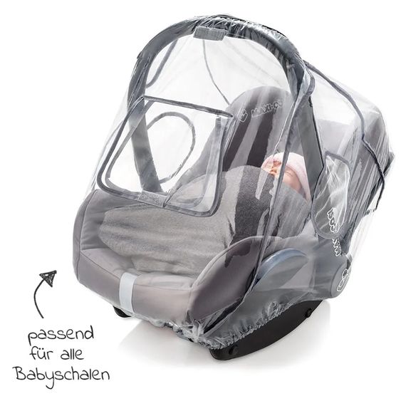 Maxi-Cosi Babyschale Babyschale CabrioFix i-Size ab Geburt - 12 Monate (40-75 cm) & Sitzverkleinerer, Sonnenverdeck, Regenschutz, Insektenschutz - Essential Black