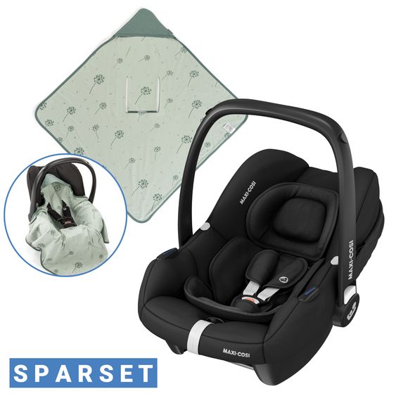 Maxi-Cosi CabrioFix i-Size infant car seat from birth - 12 months (40-75 cm) & seat reducer, sun canopy incl. dandelion blanket - Essential Black