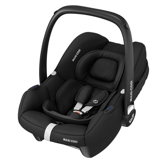 Maxi-Cosi Babyschale CabrioFix i-Size ab Geburt - 12 Monate (40-75 cm) & Sitzverkleinerer, Sonnenverdeck inkl. Einschlagedecke Pusteblume - Essential Black