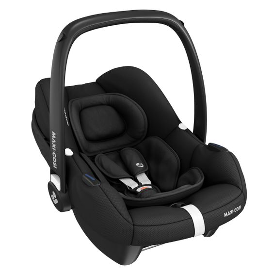 Maxi-Cosi Babyschale CabrioFix i-Size ab Geburt - 12 Monate (40-75 cm) & Sitzverkleinerer, Sonnenverdeck inkl. Einschlagedecke Pusteblume - Essential Black