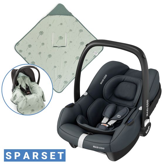 Maxi-Cosi CabrioFix i-Size infant car seat from birth - 12 months (40-75 cm) & seat reducer, sun canopy incl. dandelion blanket - Essential Graphite