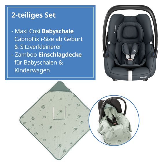 Maxi-Cosi CabrioFix i-Size infant car seat from birth - 12 months (40-75 cm) & seat reducer, sun canopy incl. dandelion blanket - Essential Graphite