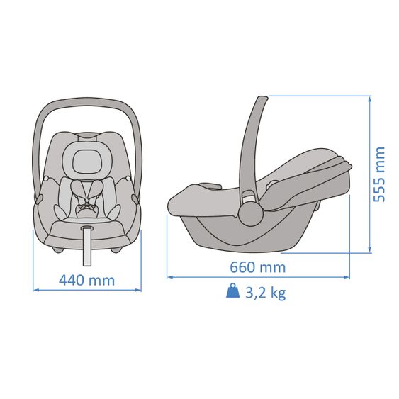 Maxi-Cosi CabrioFix i-Size infant car seat from birth - 12 months (40-75 cm) & seat reducer, sun canopy incl. dandelion blanket - Essential Graphite