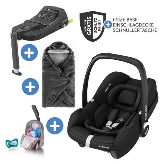 Maxi-Cosi Seggiolino auto CabrioFix i-Size dalla nascita ai 15 mesi (40-75 cm) i-Size Base, Coperta e Portaciuccio - Essential Black