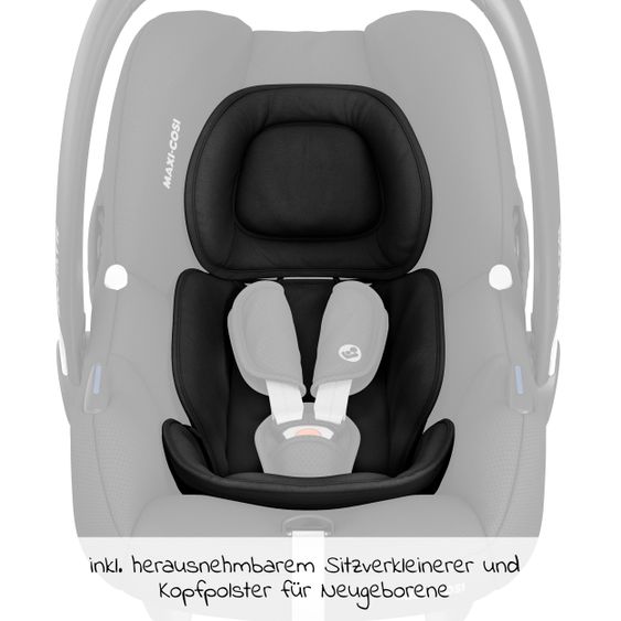 Maxi-Cosi Babyschale CabrioFix i-Size ab Geburt-12 Monate (40-75 cm) i-Size Base, Einschlagdecke & Schnullerbox - Essential Black