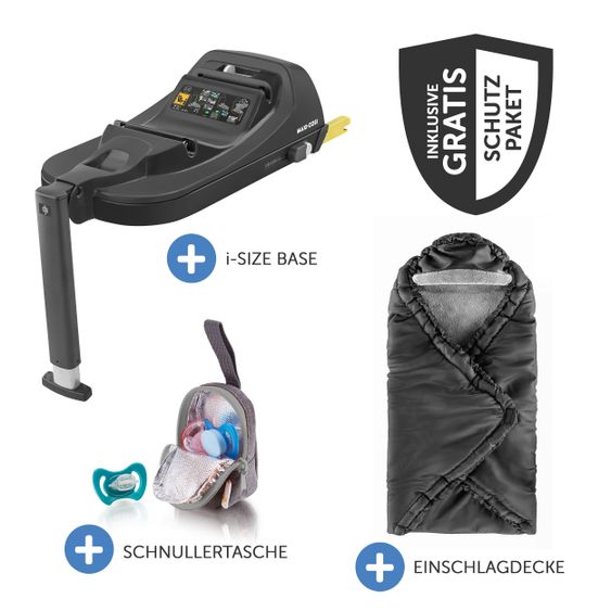 Maxi-Cosi Babyschale CabrioFix i-Size ab Geburt-12 Monate (40-75 cm) i-Size Base, Einschlagdecke & Schnullerbox - Essential Graphite