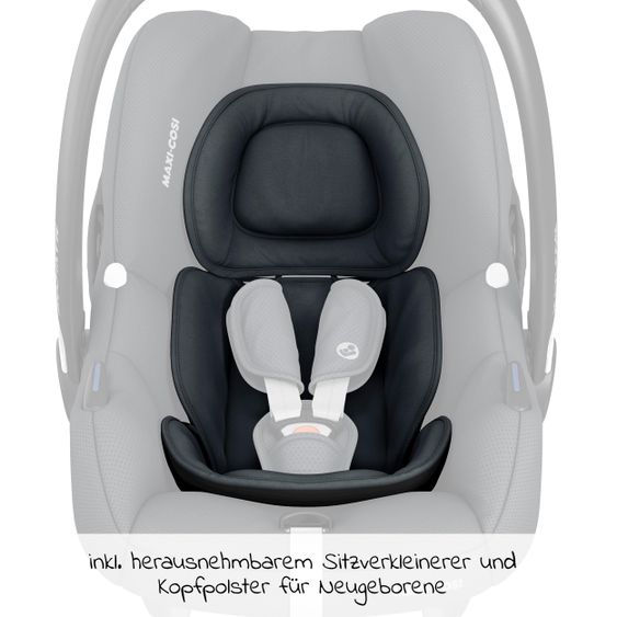 Maxi-Cosi Babyschale CabrioFix i-Size ab Geburt-12 Monate (40-75 cm) i-Size Base, Einschlagdecke & Schnullerbox - Essential Graphite