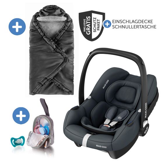 Maxi-Cosi Babyschale CabrioFix i-Size ab Geburt-12 Monate (40-75 cm) inkl. Einschlagdecke & Schnullerbox - Essential Graphite