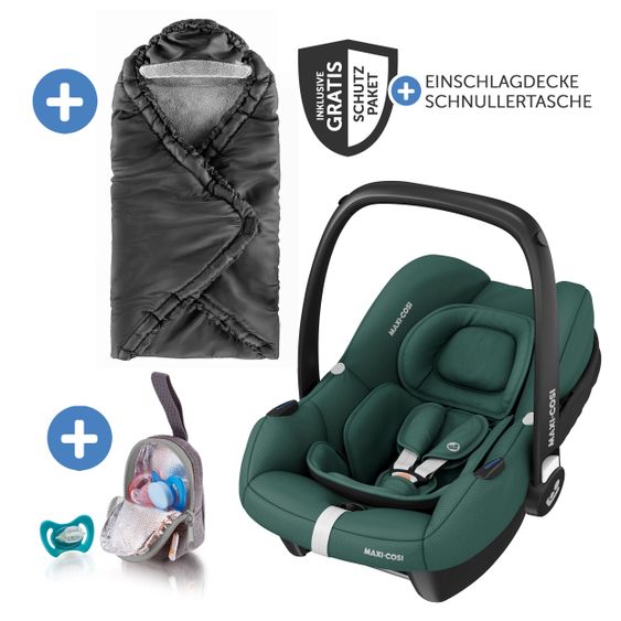 Maxi-Cosi Babyschale CabrioFix i-Size ab Geburt-12 Monate (40-75 cm) inkl. Einschlagdecke & Schnullerbox - Essential Green