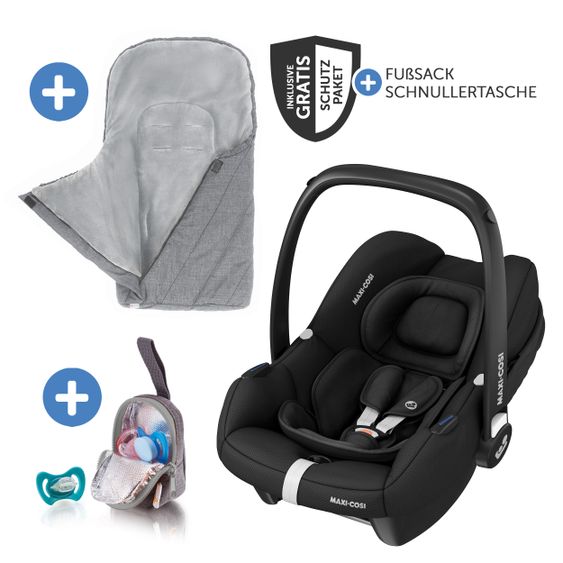 Maxi-Cosi Babyschale CabrioFix i-Size ab Geburt-12 Monate (40-75 cm) inkl. Fußsack & Schnullerbox - Essential Black