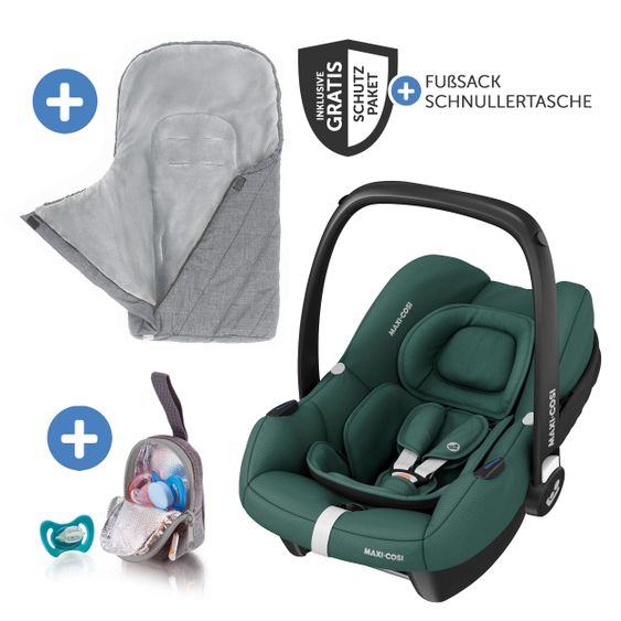 Maxi-Cosi Babyschale CabrioFix i-Size ab Geburt-12 Monate (40-75 cm) inkl. Fußsack & Schnullerbox - Essential Green