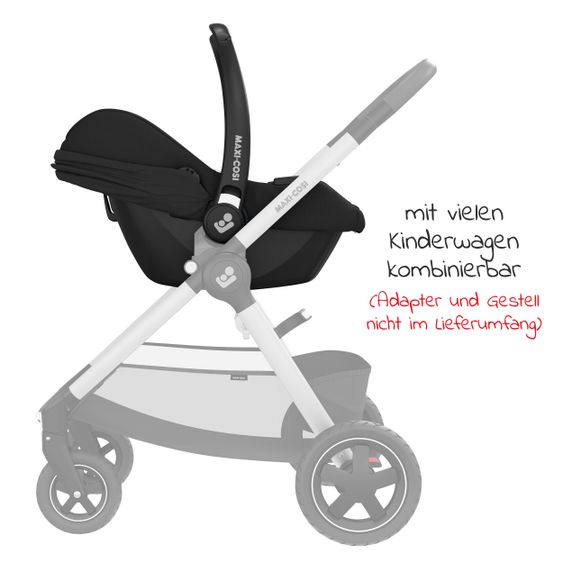 Maxi-Cosi Babyschale CabrioFix i-Size ab Geburt-12 Monate (40-75 cm) inkl. i-Size Base, Fußsack & Schnullerbox - Essential Black