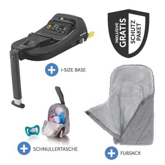 Maxi-Cosi Babyschale CabrioFix i-Size ab Geburt-12 Monate (40-75 cm) inkl. i-Size Base, Fußsack & Schnullerbox - Essential Green