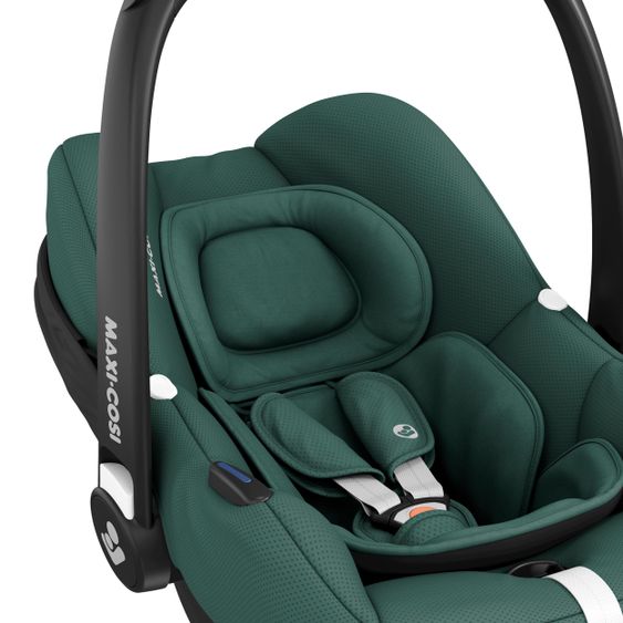 Maxi-Cosi Babyschale CabrioFix i-Size ab Geburt-12 Monate (40-75 cm) inkl. i-Size Base, Fußsack & Schnullerbox - Essential Green