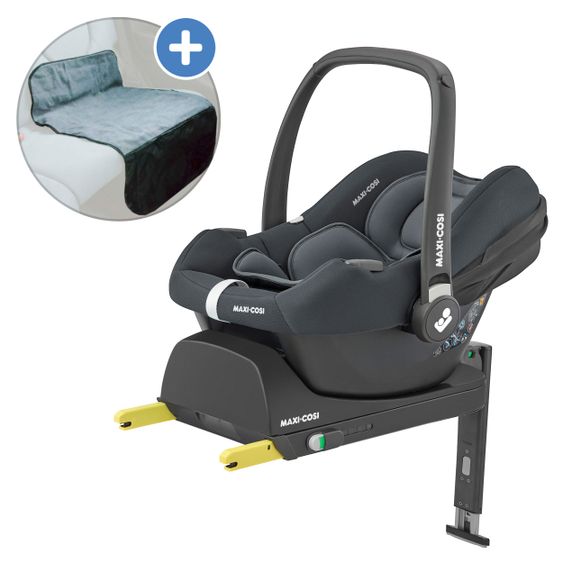 Maxi-Cosi Babyschale CabrioFix i-Size ab Geburt-12 Monate (40-75 cm) inkl. CabrioFix i-Size Base & Polsterschutz - Essential Graphite