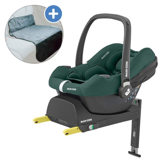 Maxi-Cosi Babyschale CabrioFix i-Size ab Geburt-12 Monate (40-75 cm) inkl. CabrioFix i-Size Base & Polsterschutz - Essential Green