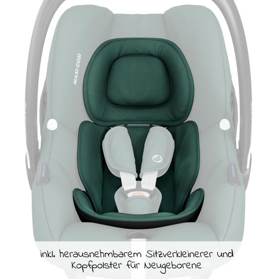 Maxi-Cosi Babyschale CabrioFix i-Size ab Geburt-12 Monate (40-75 cm) inkl. CabrioFix i-Size Base & Polsterschutz - Essential Green