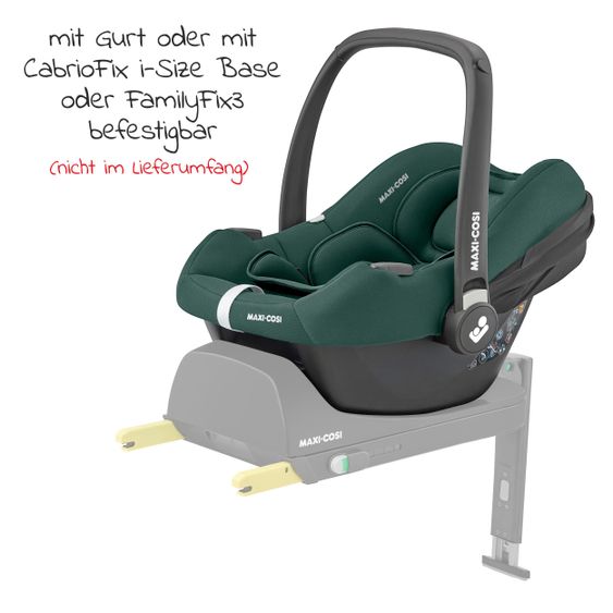 Maxi-Cosi Babyschale CabrioFix i-Size ab Geburt - 12 Monate (40-75 cm) & Sitzverkleinerer, Sonnenverdeck - Essential Green