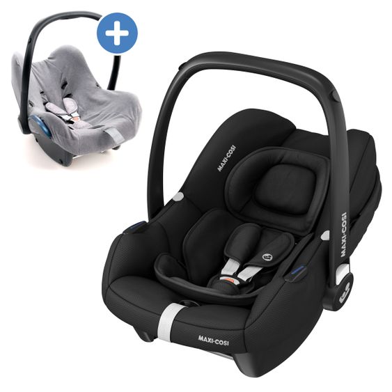 Maxi-Cosi Babyschale CabrioFix i-Size ab Geburt - 12 Monate (40-75 cm) & Zamboo Sommerbezug - Essential Black