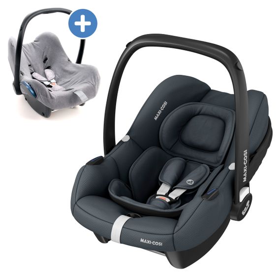 Maxi-Cosi Babyschale CabrioFix i-Size ab Geburt - 12 Monate (40-75 cm) & Zamboo Sommerbezug - Essential Graphite