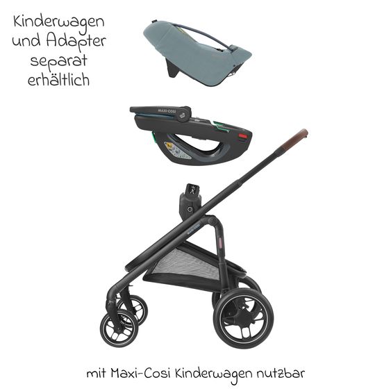 Maxi-Cosi Babyschale Coral 360 i-Size ab Geburt bis 12 kg (40 cm - 75 cm) mit Soft Carrier & Sonnenverdeck - Essential Grey