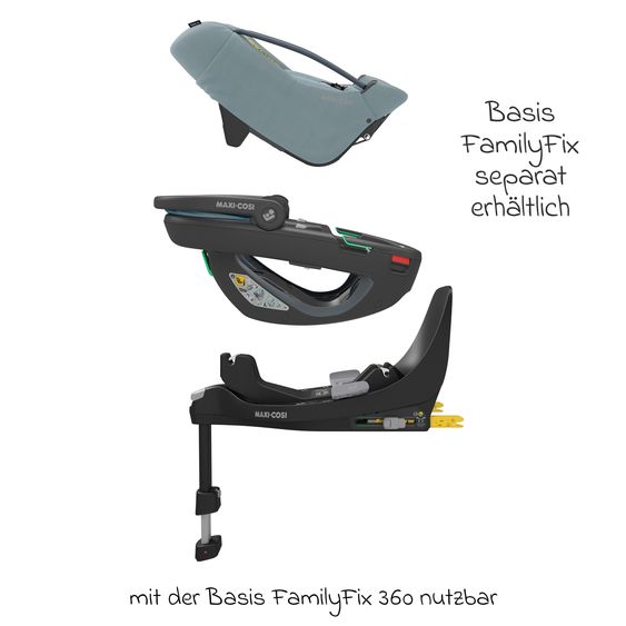 Maxi-Cosi Babyschale Coral 360 i-Size ab Geburt bis 12 kg (40 cm - 75 cm) mit Soft Carrier & Sonnenverdeck - Essential Grey