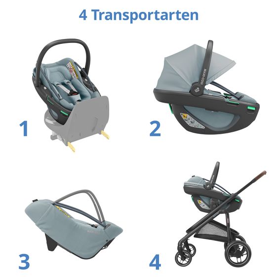 Maxi-Cosi Babyschale Coral 360 i-Size ab Geburt bis 12 kg (40 cm - 75 cm) mit Soft Carrier & Sonnenverdeck - Essential Grey