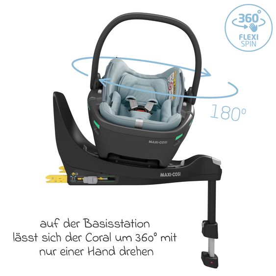 Maxi-Cosi Babyschale Coral 360 i-Size ab Geburt bis 12 kg (40 cm - 75 cm) mit Soft Carrier & Sonnenverdeck - Essential Grey