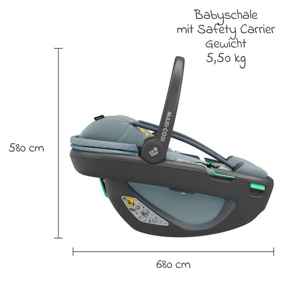 Maxi-Cosi Babyschale Coral 360 i-Size ab Geburt bis 12 kg (40 cm - 75 cm) mit Soft Carrier & Sonnenverdeck - Essential Grey