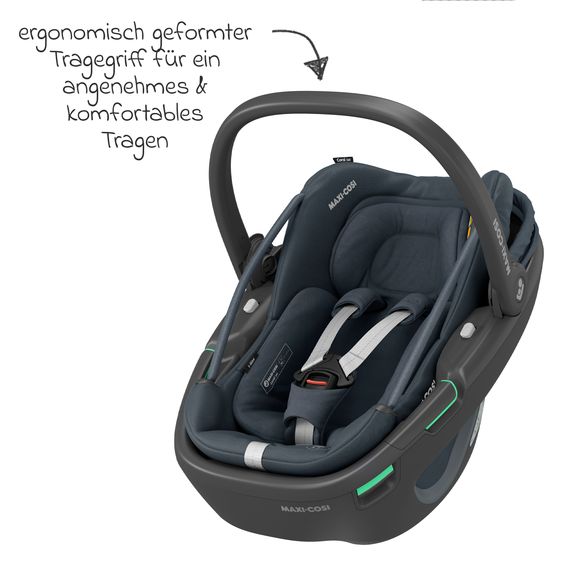 Maxi-Cosi Babyschale Coral 360 i-Size ab Geburt bis 12 kg (40 cm - 75 cm) mit Soft Carrier & Sonnenverdeck - Essential Graphite