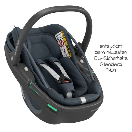 Maxi-Cosi Babyschale Coral 360 i-Size ab Geburt bis 12 kg (40 cm - 75 cm) mit Soft Carrier & Sonnenverdeck - Essential Graphite