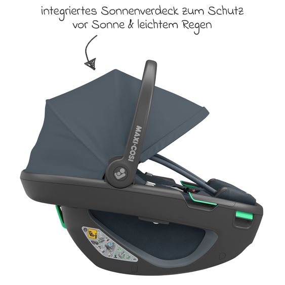 Maxi-Cosi Babyschale Coral 360 i-Size ab Geburt bis 12 kg (40 cm - 75 cm) mit Soft Carrier & Sonnenverdeck - Essential Graphite