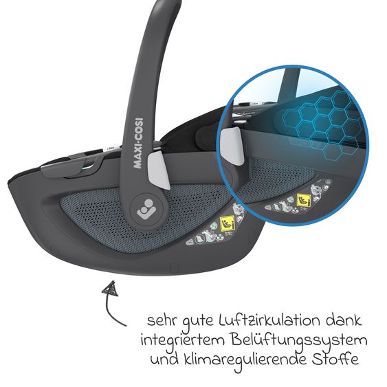 Maxi-Cosi Babyschale Pebble 360 i-Size drehbar ab Geburt - 15 Monate (40 cm - 83 cm) ClimaFlow, Easy-in Gurtsystem & G-Cell Seitenaufpralltechnologie - Essential Black