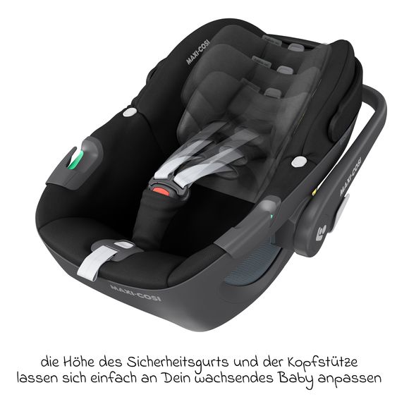 Maxi-Cosi Babyschale Pebble 360 i-Size drehbar ab Geburt - 15 Monate (40 cm - 83 cm) ClimaFlow, Easy-in Gurtsystem & G-Cell Seitenaufpralltechnologie - Essential Black