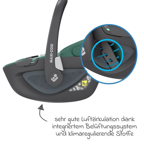 Maxi-Cosi Babyschale Pebble 360 i-Size drehbar ab Geburt - 15 Monate (40 cm - 83 cm) ClimaFlow, Easy-in Gurtsystem & G-Cell Seitenaufpralltechnologie - Essential Green