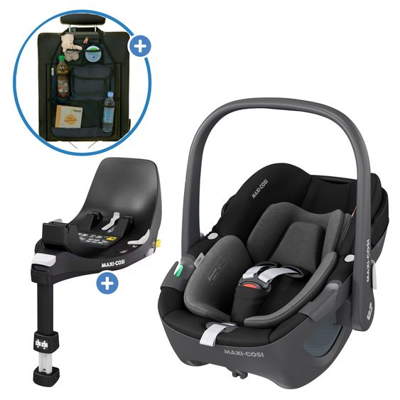 Maxi-Cosi Babyschale Pebble 360 i-Size drehbar ab Geburt - 15 Monate (40 cm - 83 cm) inkl. Isofix-Basis FamilyFix 360 & Rückenlehnenschutz - Essential Black