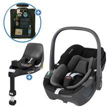 Babyschale Pebble 360 i-Size drehbar ab Geburt - 15 Monate (40 cm - 83 cm) inkl. Isofix-Basis FamilyFix 360 & Rückenlehnenschutz - Essential Black