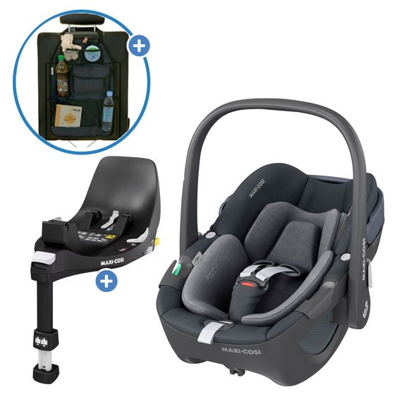 Maxi-Cosi Babyschale Pebble 360 i-Size drehbar ab Geburt - 15 Monate (40 cm - 83 cm) inkl. Isofix-Basis FamilyFix 360 & Rückenlehnenschutz - Essential Graphite