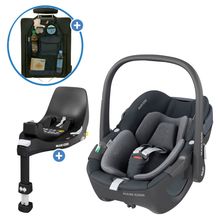 Babyschale Pebble 360 i-Size drehbar ab Geburt - 15 Monate (40 cm - 83 cm) inkl. Isofix-Basis FamilyFix 360 & Rückenlehnenschutz - Essential Graphite