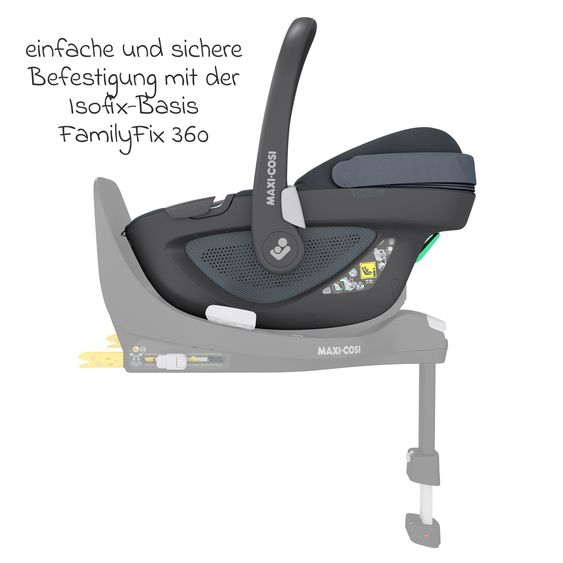 Maxi-Cosi Babyschale Pebble 360 i-Size drehbar ab Geburt - 15 Monate (40 cm - 83 cm) inkl. Isofix-Basis FamilyFix 360 & Rückenlehnenschutz - Essential Graphite