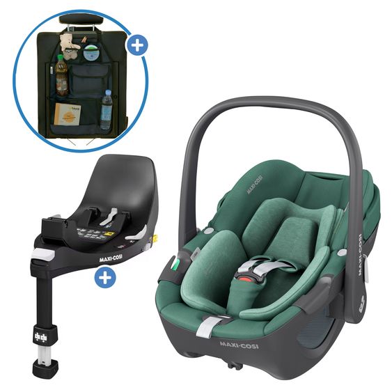 Maxi-Cosi Babyschale Pebble 360 i-Size drehbar ab Geburt - 15 Monate (40 cm - 83 cm) inkl. Isofix-Basis FamilyFix 360 & Rückenlehnenschutz - Essential Green