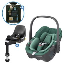 Babyschale Pebble 360 i-Size drehbar ab Geburt - 15 Monate (40 cm - 83 cm) inkl. Isofix-Basis FamilyFix 360 & Rückenlehnenschutz - Essential Green