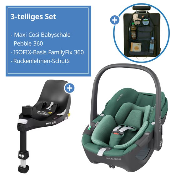 Maxi-Cosi Babyschale Pebble 360 i-Size drehbar ab Geburt - 15 Monate (40 cm - 83 cm) inkl. Isofix-Basis FamilyFix 360 & Rückenlehnenschutz - Essential Green