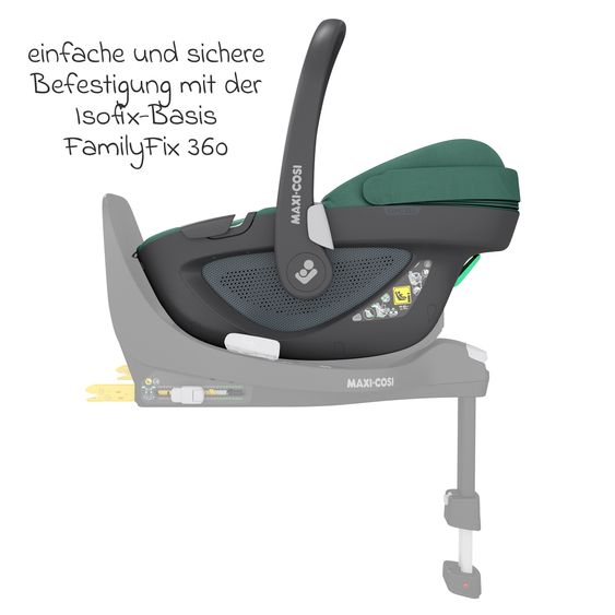 Maxi-Cosi Seggiolino auto girevole Pebble 360 i-Size dalla nascita a 15 mesi (40 cm - 83 cm) con base FamilyFix 360 Isofix e protezione per lo schienale - Verde Essenziale