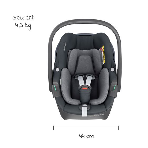 Maxi-Cosi Babyschale Pebble 360 i-Size drehbar ab Geburt - 15 Monate (40 cm - 83 cm) inkl. Isofix-Basis FamilyFix 360, Schutzunterlage & Schmusetuch - Essential Graphite