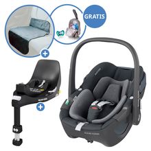 Seggiolino auto girevole Pebble 360 i-Size dalla nascita a 15 mesi (40 cm - 83 cm) con base FamilyFix 360 Isofix, tappetino protettivo e scatola per ciucci - Essentiel Graphite