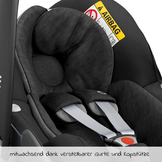 Maxi-Cosi Pebble Pro i-Size infant carrier from birth - 12 months (45-75 cm) & seat reducer, sun canopy - Essential Black