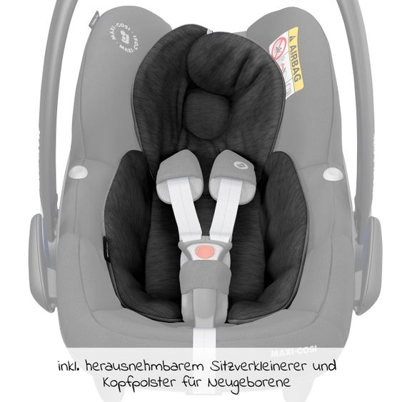 Maxi-Cosi Babyschale Pebble Pro i-Size ab Geburt - 12 Monate (45-75 cm) & Sitzverkleinerer, Sonnenverdeck - Essential Black