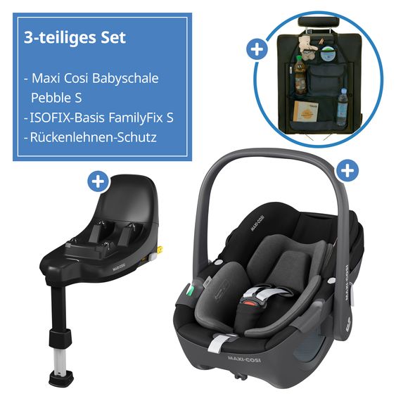 Maxi-Cosi Seggiolino auto Pebble S i-Size dalla nascita a 15 mesi (40 cm - 83 cm) leggero solo 3,4 kg con base Isofix FamilyFix S e protezione per lo schienale - Nero Tonale