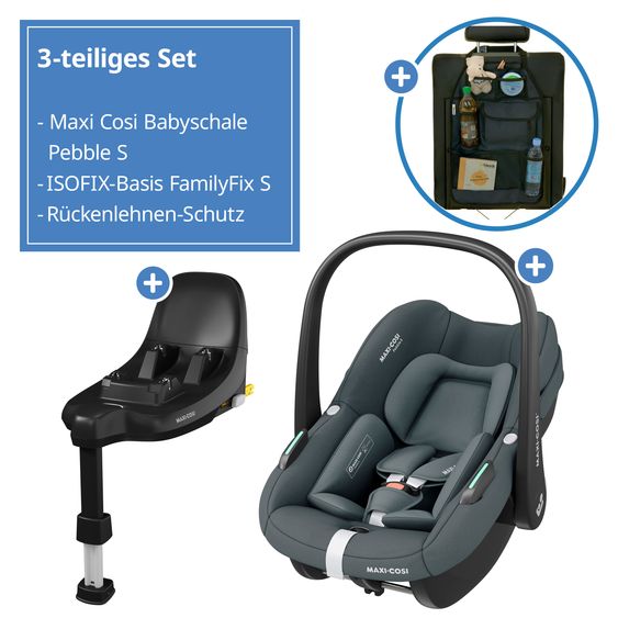 Maxi-Cosi Pebble S i-Size infant car seat from birth - 15 months (40 cm - 83 cm) only 3.4 kg light incl. FamilyFix S Isofix base & backrest protector - Tonal Graphite